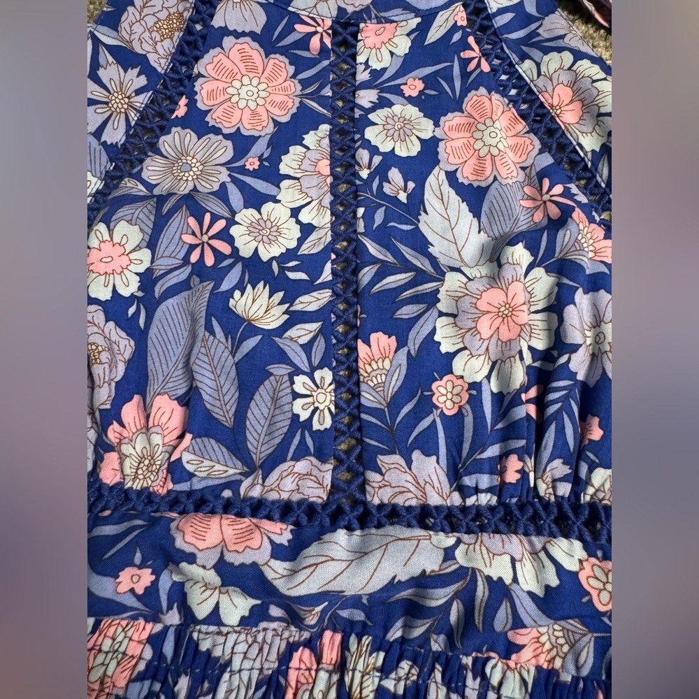 Abel the Label Bluebell Floral Halter Tie Back Full Skirt Maxi Dress - Picture 13 of 15